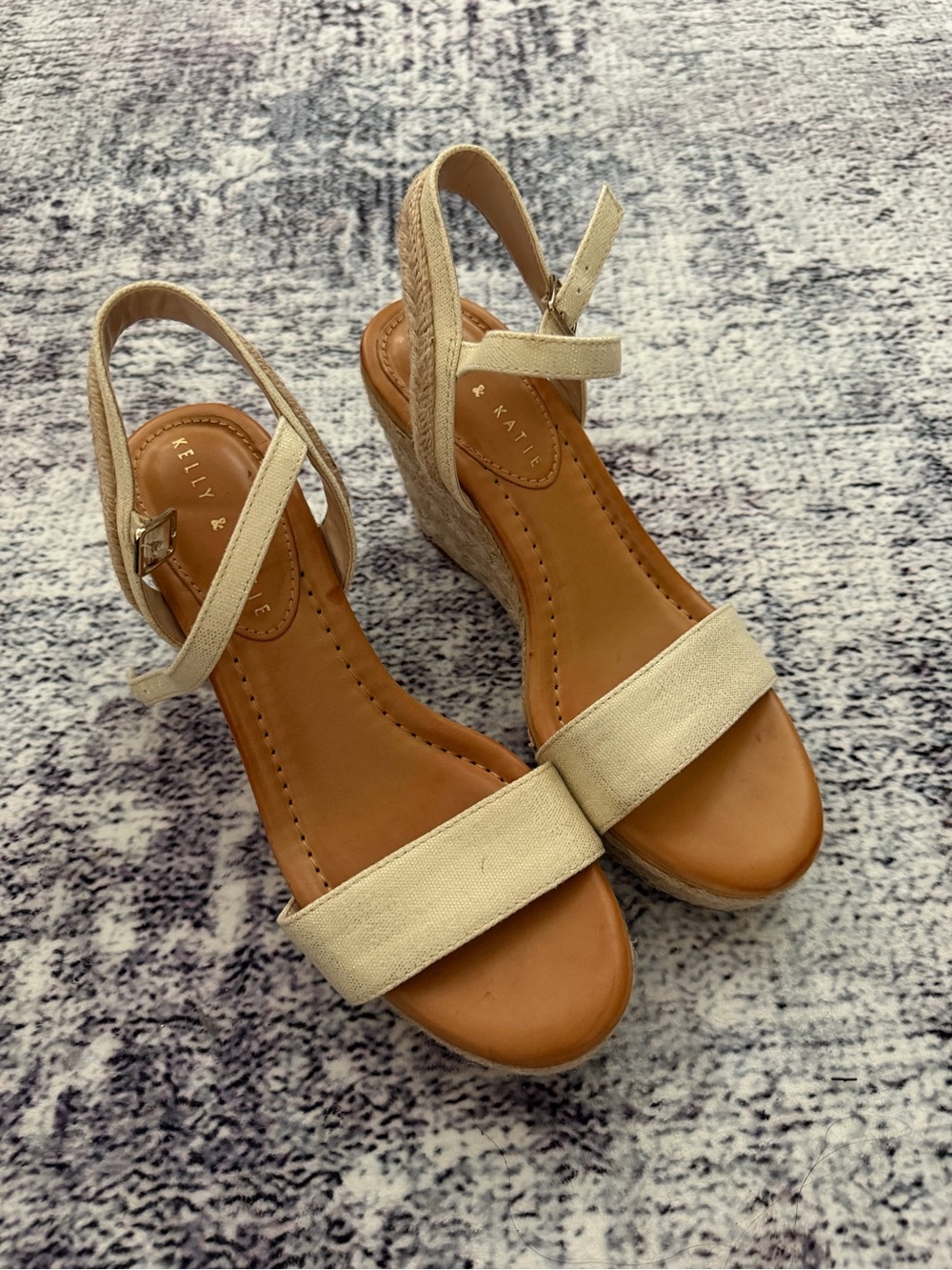 Kelly & Katie Gold Canvas Espadrille Wedge Sandals